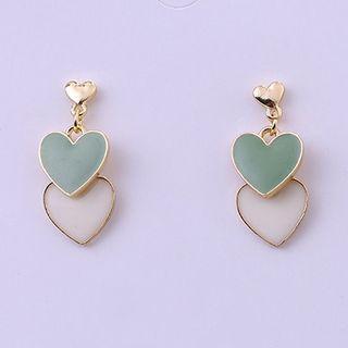 925 Sterling Silver Heart Drop Earring 1 Pair - Gold & Green & White - One Size