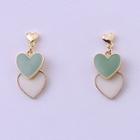 925 Sterling Silver Heart Drop Earring 1 Pair - Gold & Green & White - One Size