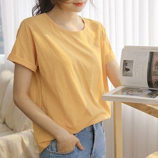 Colored Round-hem T-shirt