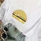 Burger Print Elbow-sleeve T-shirt