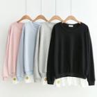 Smiley Face Embroidered Color Panel Pullover