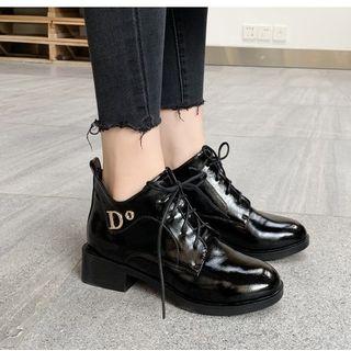 Lettering Lace-up Chunky-heel Ankle Boots