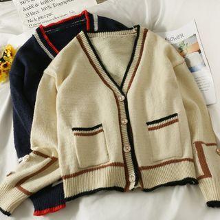 Stripe-trim Loose Cardigan