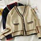 Stripe-trim Loose Cardigan