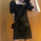 Puff-sleeve Mini A-line Dress Black - One Size