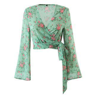 Tie-strap Floral Cropped Blouse