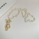 Bear Rhinestone Pendant Faux Pearl Necklace Gold - One Size