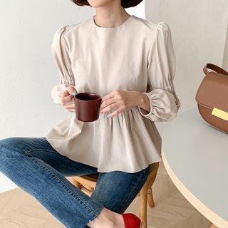 Puff-sleeve Cotton Peplum Blouse