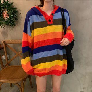 Hood Striped Sweater As Shown In Figure - One Size