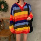 Hood Striped Sweater As Shown In Figure - One Size