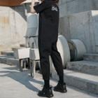 Lettering Short-sleeve Straight-cut Jumpsuit