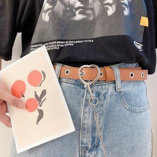 Faux Leather Thin Heart Buckle Belt
