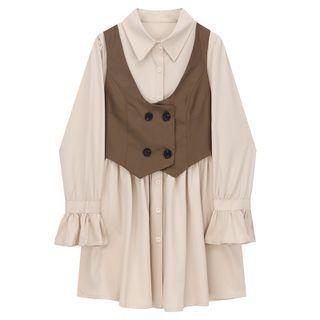 Set: Mini A-line Shirtdress + Double-breasted Vest
