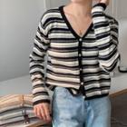 V-neck Striped Button-up Cardigan
