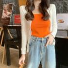 Cardigan / Sleeveless Top / Ripped Wide-leg Jeans