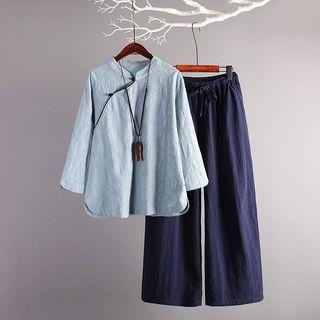 Plain Long-sleeve Top / Wide Leg Pants