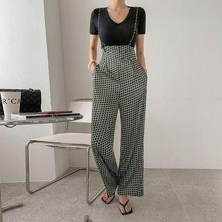 Geo-pattern / Plain Suspender Pants