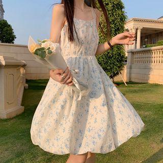 Bow-back Floral Print Sleeveless Dress