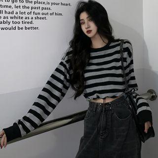 Striped Drawstring-cuff Pullover