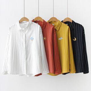 Cartoon Embroidered Striped Blouse