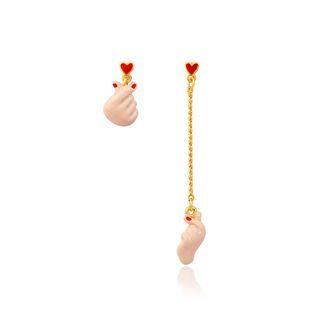 Fashion Simple Plated Gold Enamel Heart-shaped Love Gesture Tassel Asymmetric Earrings Golden - One Size