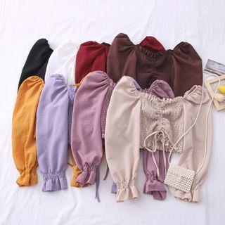 Boatneck Drawstring Smocked Crop Top In 8 Colors