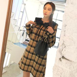 Contrast-collar Plaid Dress