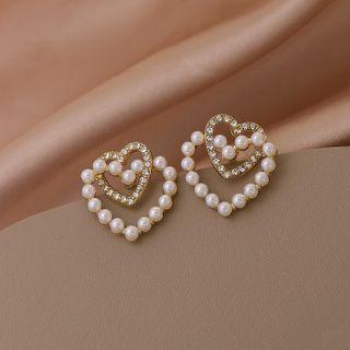 Pearl Love Heart Stud Earring As Shown In Figure - One Size