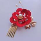 Faux Pearl Flower Alloy Hair Comb Clip Red Flower - Gold - One Size