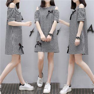 Cold-shoulder Plaid A-line Dress