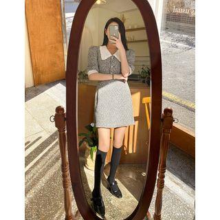 Set: Frilled Chelsea-collar Tweed Blouse + Miniskirt