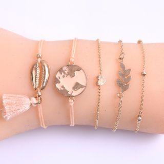 Set: Glaze Alloy Shell / Heart / World Map Bracelet (assorted Designs) Set Of 5 - As Shown In Figure - One Size