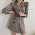 Houndstooth Double-breasted Mini A-line Blazer Dress