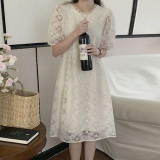 Plain Lace A-line Mini Dress Almond - One Size