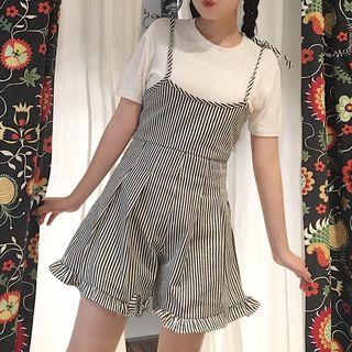 Pinstripe Spaghetti Strap Short Dungaree