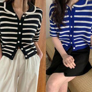 Collared Punched Stripe Cardigan