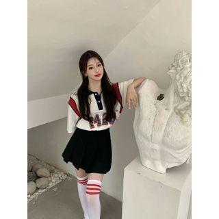 Short-sleeve Numbering Polo Shirt Red & White - One Size