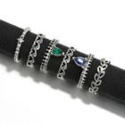 Set Of 6: Faux Crystal Alloy Ring (assorted Designs) Silver - One Size