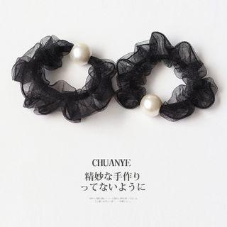 Faux Pearl Hair Tie 01 - Black - One Size