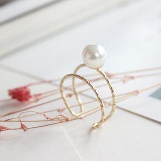Faux-pearl Open Ring Gold & White - One Size