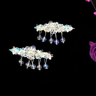 Embellished Hair Clip K14 - 1 Pair - Light Blue & Silver - One Size