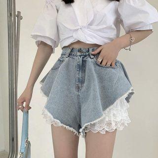 Lace Trim Undershorts / Denim Hot Pants / Set