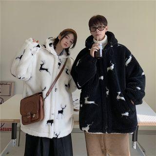 Deer Embroidered Fleece Jacket