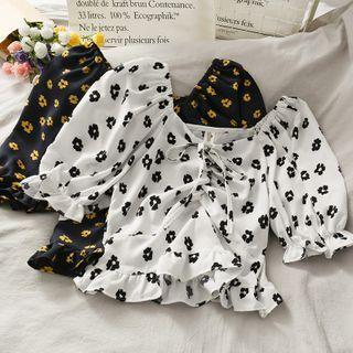 Daisy-print Ruched Crop Top