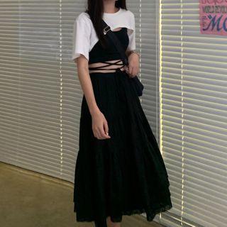 Short-sleeve Crop Top / Cross Camisole Top