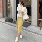 Loose-fit Furry-knit Sweater / High-neck Plain Top / Knit Midi Skirt