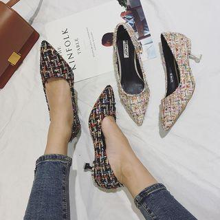 Pointed Tweed Kitten Heel Pumps