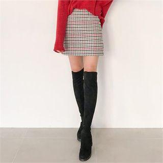 Wool Blend Houndstooth Mini Skirt