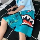 High-waist Shark Print Shorts