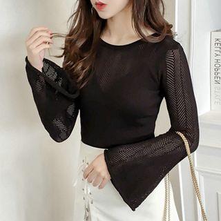 See-through Bell-sleeve Knit Top